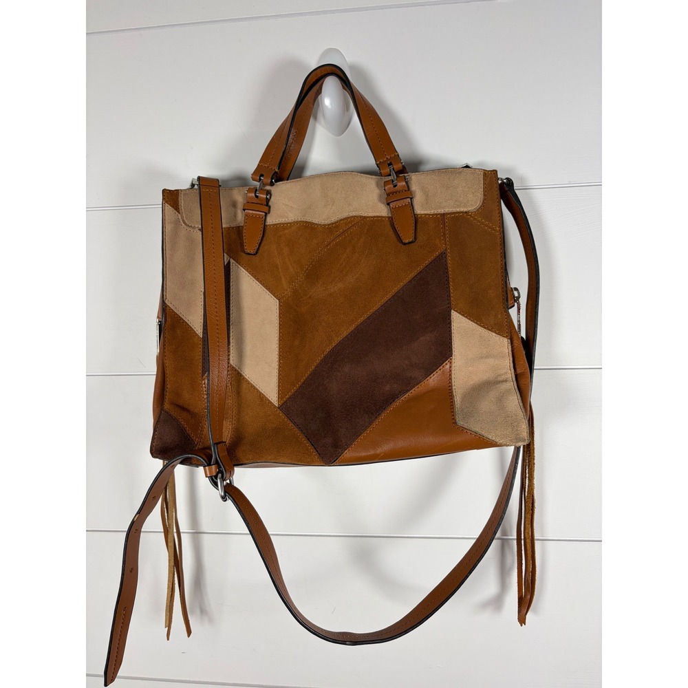 Rebecca Minkoff Satchel Brown Leather Suede Patchwork Tassel Shoulder Bag Boho